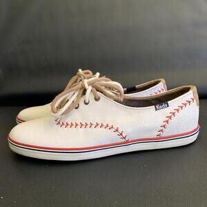 Keds Genuine Leather Sneakers Tennis Shoes White Red Sz 7.5 Womens True to size